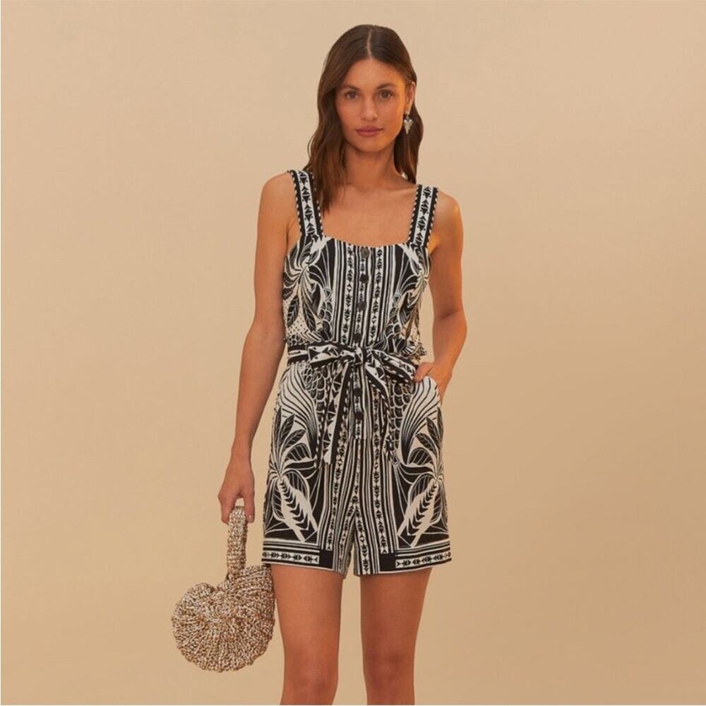 Farm Rio Off-White Monochrome Elegance Scarf Romper M - Picture 6 of 7